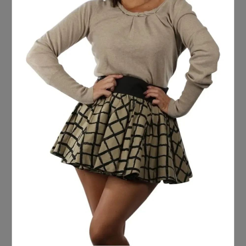 Rag & Bone Beige Black Check Pleated Swing Daisy Skirt
